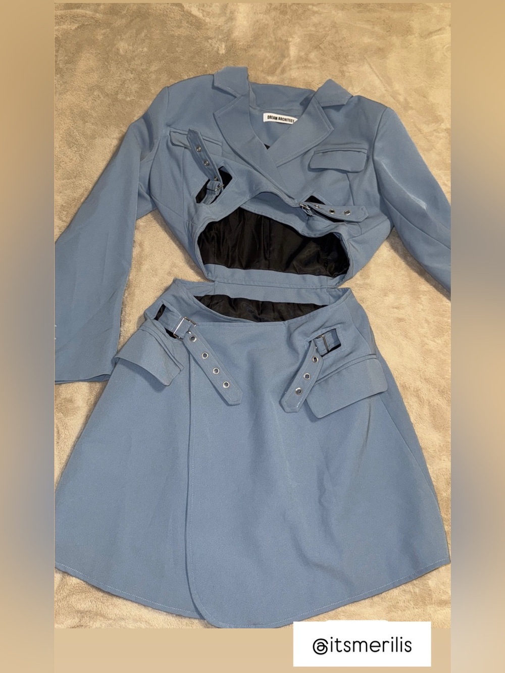 Powder Blue Mini Skirt Set with Belted Details